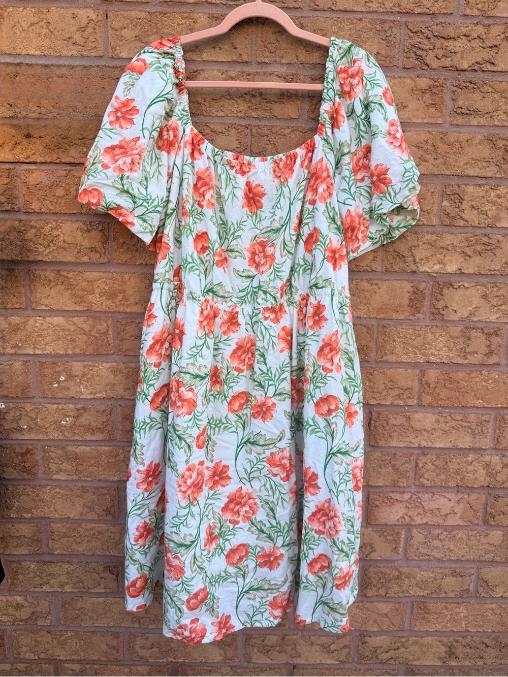 Joie Coral Floral Puff-Sleeve Linen Dress